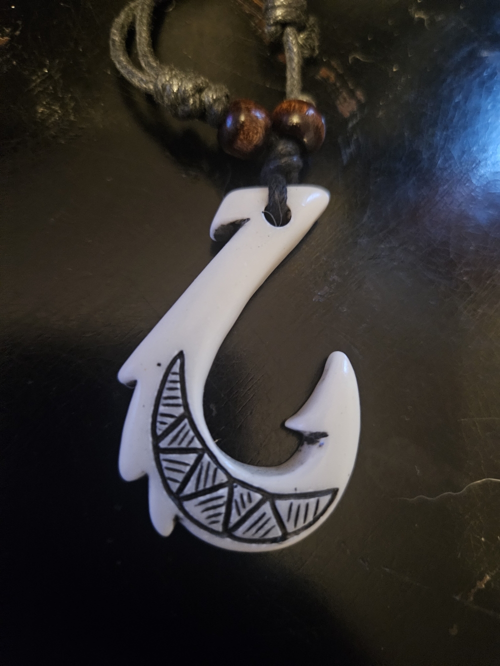 Handcrafted White Fish Hook Pendant Necklace with Tribal Detail